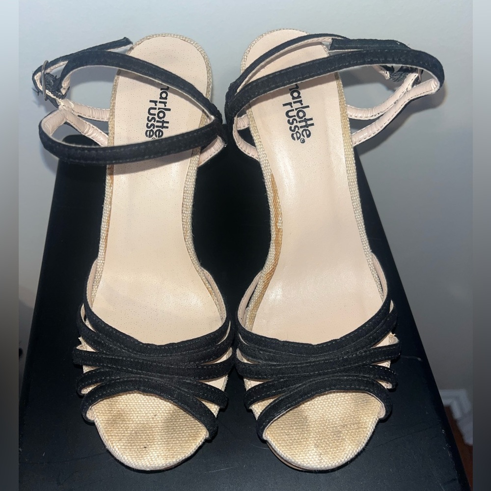 Charlotte Russe Black and Cream Strappy Heels